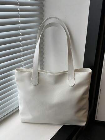 时尚纯色新款尼龙托特包，百搭大容量休闲单肩包，简约单肩购物袋