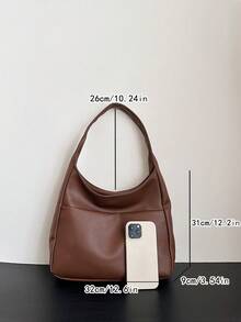 现代简约纯色荔枝图案面料设计女士单肩包，休闲手提包，适合大学生和日常使用，轻便大容量