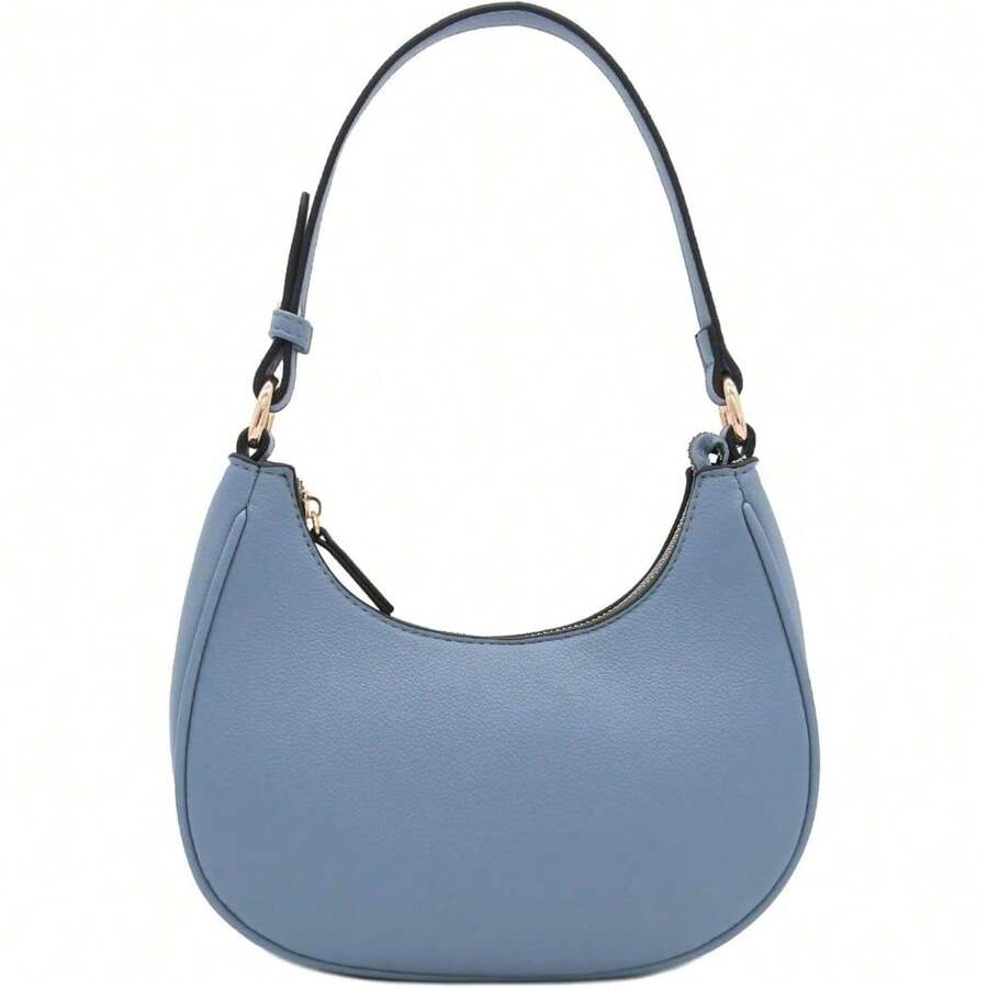 FashionPuzzle Small Crescent Shoulder Bag Underarm Purse - Blue Grey/Blue Grey - View 1