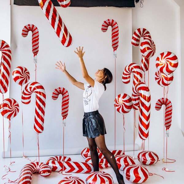 23 قطعة مجموعة بالونات فويل بشكل قصب السكر أحمر وبشكل دوار، بالون دوار 18 بوصة، بالونات قصب السكر 32 بوصة و 16 بوصة، مناسبة لديكور حفلات عيد الميلاد والأعياد والسنة الجديدة وغيرها من المناسبات الاحتفالية