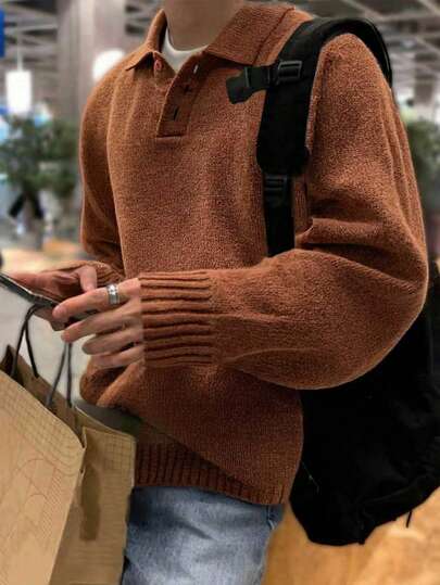 1pc Boy & Boys' Simple Solid Color Comfortable Casual Versatile Personalized Partially Thick Warm Cardigan Sweater, Suitable For Autumn/Winter