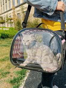 1pc Footprint Space Transparent Cat Backpack, Breathable Portable Pet Bag, Foldable Shoulder Cat Bag Cat Carrier Cat Bag