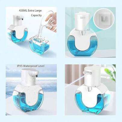 420ml Large Capacity Contactless Rechargeable Smart Automatic Soap Dispenser, Wall-Mounted Foam Hand Wash Liquid Dispenser, Electric Kitchen Dish Soap Machine, Transparent Visible Water Tank, IPX5 Waterproof Body, Long-Lasting Battery, 4 Adjustable Modes, Suitable For Kitchen, Bathroom, Hospital, Hotel, School, Airport, Ideal Christmas Or Halloween Gift