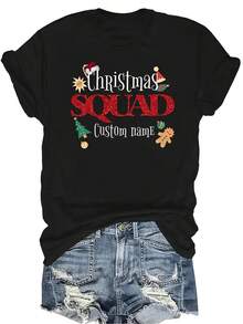Camiseta navideña a juego para toda la familia, unisex, de verano, casual, transpirable, con personalidad, cuello redondo, manga corta, ropa de calle, versátil, adecuada para adolescentes y adultos - Negro - Ver 1