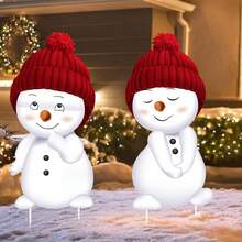 2件装塑料户外圣诞装饰品 - 雪人花园装饰，带支架，适用于花园草坪、入口展示、节日新年庭院装饰、大型花坛装饰、花园摆件、圣诞节、园艺 - 彩色 - 查看 5
