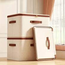 5 Sizes Available - Hard Storage Box With Zipper Lid, Linen Fabric Storage Cube, Foldable Clothes Organizer Bin With Handle, Suitable For Closet, Wardrobe, Under Bed