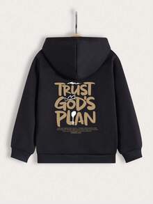 Faith Over Fear, Tween Boy Graphic Print Thick Pullover Sweatshirt, Autumn/Winter - Black - View 4