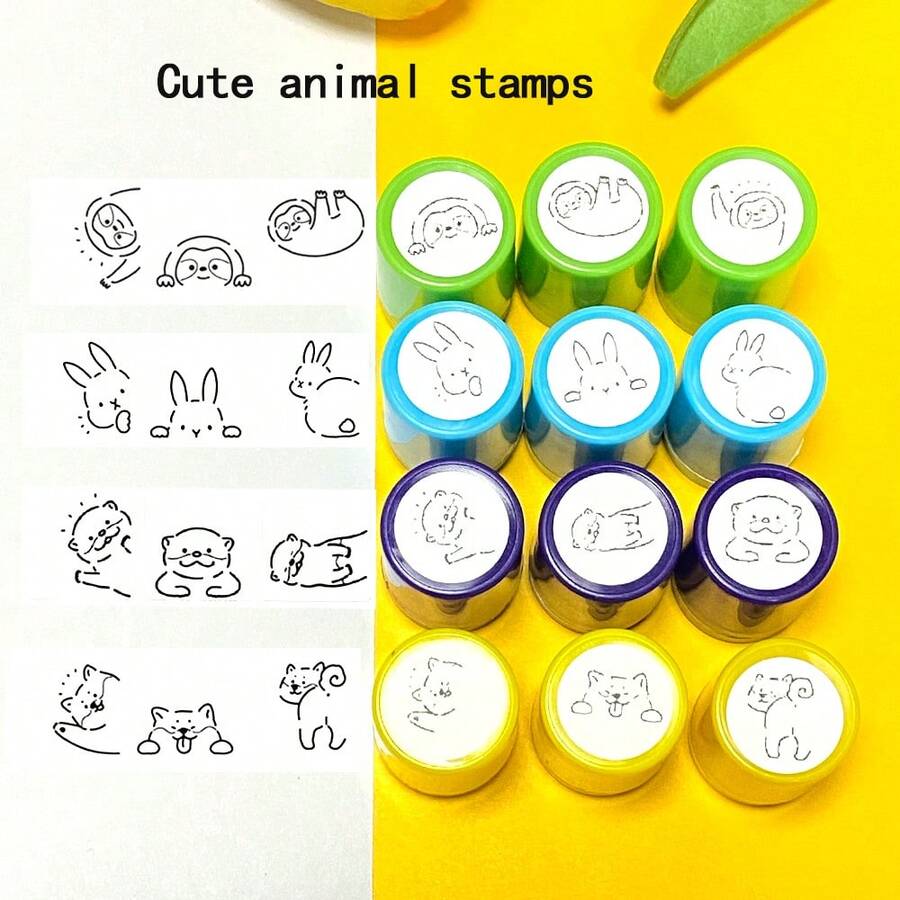Rabbit, Sloth, Otter, Shiba Inu, Various Pattern Planner Stamps, Classroom Teacher Stamps, Teacher Grading Stamps, For Creating Diaries, Planners, Journals, Dates, Adding Fun Patterns, Can Be Filled With Color, Self-Inking Stamp - Một cỡ - Xem 1