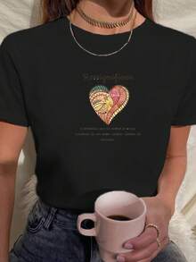Camiseta Feminina Babylook T shirt frase motivacional ressignificar coração colorido 100% Algodão Várias Cores - Preto - Visão 1