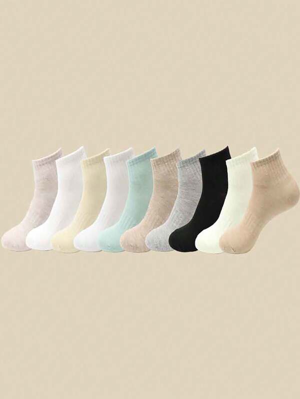 10 perechi de șosete sport pentru femei/cupluri, șosete sport casual cu talie elastică multicoloră, confortabile și versatile, moi și respirabile, potrivite pentru purtare zilnică, cadouri, timp liber, ieșiri, înapoi la școală, manșetă cu nervuri, fără strângere, opțiuni multicolore pentru bărbați și femei