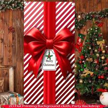 1 pieza Pancarta de fondo con tema navideño rojo con rayas rojas y blancas y diseño de lazo, adecuada para decoración de fiesta de Navidad, decoración de jardín, decoración de pared, fondo de fotografía, aniversario y decoración de patio