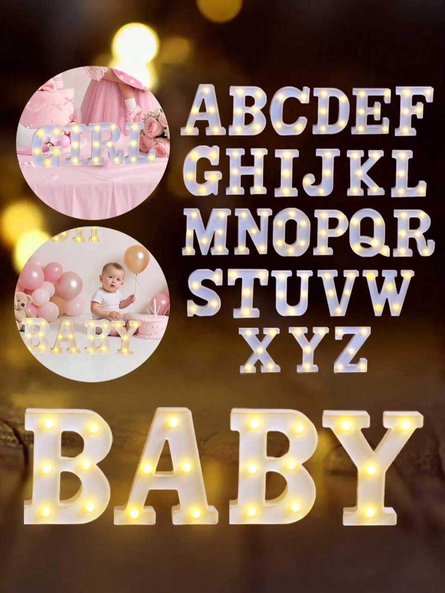 4个/1个 - 16厘米霓虹LED字母灯，电池供电，字母A-Z，适用于派对餐桌中心装饰、性别揭晓派对、生日派对和婴儿房装饰 - 白色-約16cm - 查看 1