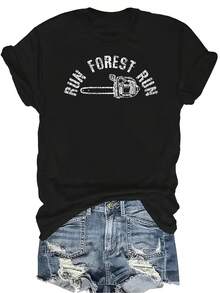 Camiseta unisex con frase de leñador, motosierra, tala de madera, carrera, bosque. Camiseta unisex de verano casual, transpirable, de cuello redondo, de manga corta, de estilo urbano, versátil, adecuada para adolescentes y adultos - Negro - Ver 1