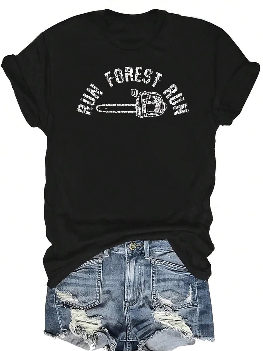 Camiseta unisex con frase de leñador, motosierra, tala de madera, carrera, bosque. Camiseta unisex de verano casual, transpirable, de cuello redondo, de manga corta, de estilo urbano, versátil, adecuada para adolescentes y adultos - Negro - Ver 1