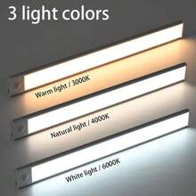 1 pieza Luz de gabinete con sensor de movimiento LED, 3 temperaturas de color (luz blanca, luz natural, luz blanca cálida) con brillo ajustable, luz de carga inalámbrica USB