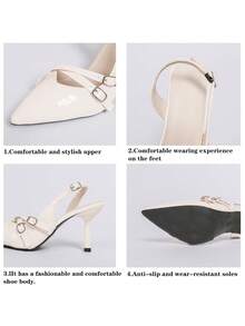 Women's Solid Color Pointed Toe Kitten Heel Slip-On Sandals - Apricot - View 9