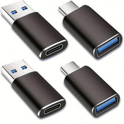 4 USB To USB-C Adapters, 2 * Type-C Female To Type-A Male Charger Converters And 2 * USB-C Male To USB 3.0 Female OTG Adapters, Compatible With IPhone 15 Pro Max Plus, , , , Car