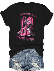 Camiseta "This Way" Unisex, de verano, casual, transpirable, con personalidad, cuello redondo, manga corta, ropa de calle, versátil, adecuada para adolescentes y adultos - Negro - Ver 1