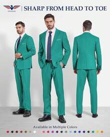 Traje de 2 piezas para hombre Hihawk, conjunto de pantalones sólidos de 2 botones, FGLB Navidad - Verde - Ver 11