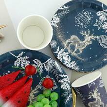 圣诞装饰 60 件/套圣诞主题一次性派对餐具套装，包括驯鹿设计一次性盘子、圣诞快乐一次性杯子、圣诞主题派对用品 - 彩色 - 查看 4