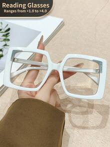 LiMiaoMiao 1pc Oversized Square Vintage Reading Glasses For Men & Women, Clear Lens, Computer/Reading Magnifier Glasses, +1.0 To +4.0 Magnification - Transparent - View 16