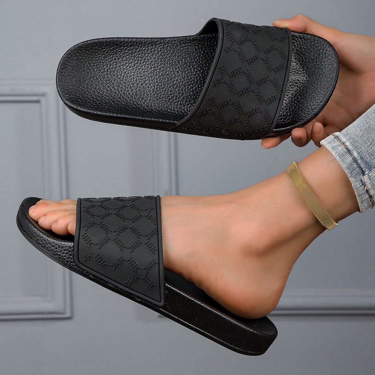 Pantuflas de moda para mujer, con estampado de letras de unicolor, suela de goma, suaves y ligeras para usar en interiores y en el hogar, cĂłmodas san