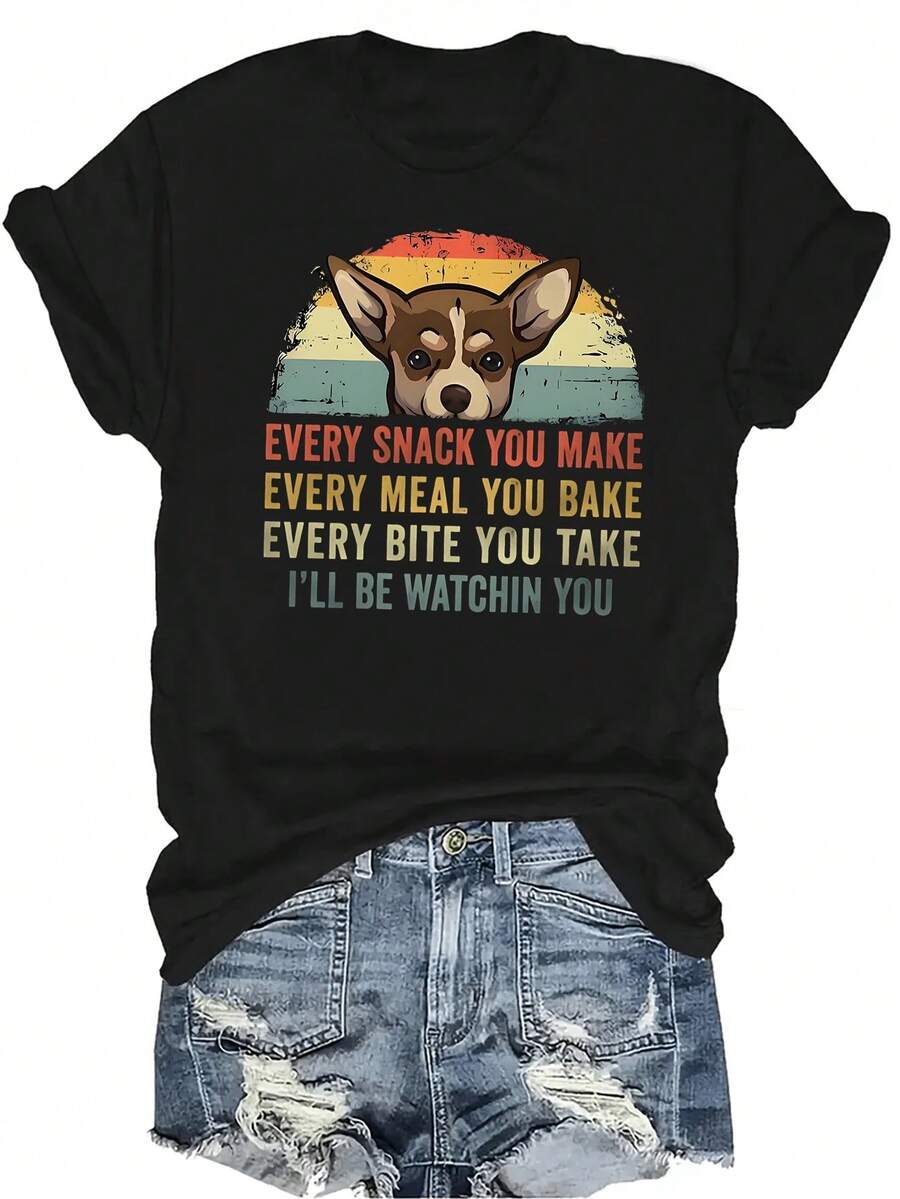 Camiseta de verano para hombre, camiseta con diseño de perro, unisex, casual, transpirable, de cuello redondo, de manga corta, estilo urbano, versátil, adecuada para adolescentes y adultos - Negro - Ver 1