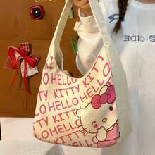 Sanrio Kawaii Hello Kitty Cartoon Canvas Tote Bag - Reusable Shoulder Bag With Kuromi And My Melody Patterns, High-Quality Design, Extra Large Capacity For Textbooks And Laptops - Multicolor - View 6