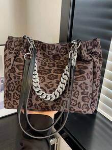 Women's Fashion Leopard Print Large Capacity Tote Bag, Suitable For Daily Commute - Black - View 7