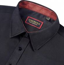 Mens Dress Shirts Long Sleeve Dress Shirts For Men Inner Contrast Button Down Casual Shirts For Men Big And Tall-20256688 - N # Đen-đỏ - Xem 7