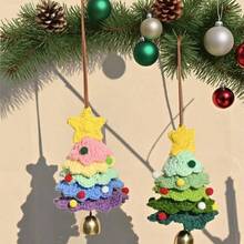 Hand-Crocheted Christmas Tree Wind Chimes, Adorned With Colorful Pom-Poms, Perfect For Hanging On Car Mirrors And As Cute Interior Decorations. A Festive Addition To Your Car, This Creative Christmas Gift Brings A Touch Of Elegance To Your Vehicle Home Decor Christmas Decorations Room Decor