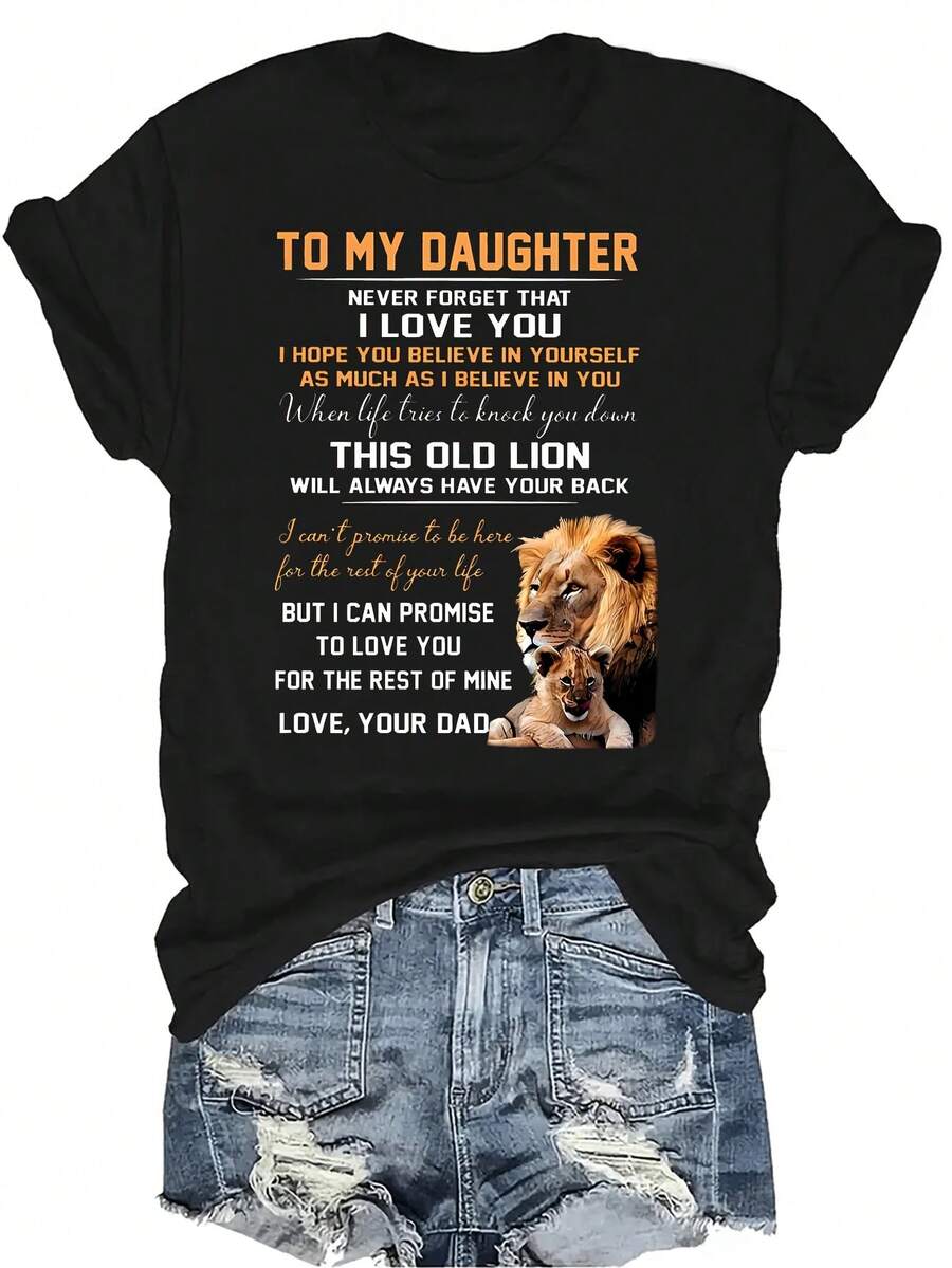 ESTE LEÓN VIEJO - CAMISETA PARA HIJA DE PAPÁ Camiseta unisex de verano, casual, transpirable, de personalidad, cuello redondo, manga corta, ropa de calle, versátil, adecuada para adolescentes y adultos - Negro - Ver 1