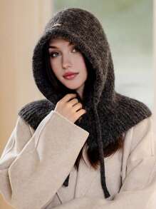 1pc Women Solid Color Fuzzy Balaclava Hat, Winter Warm Windproof Ear Protection Thicken Knit Cap, Cute, Casual, Elegant, Retro, Streetwear, Versatile, Fits Large Head, Suitable For Outdoor, Skiing, Cycling, Travel, Party, Daily Use