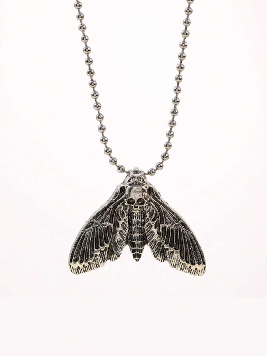 Vintage Gothic Style New Skull & Moth Pendant Necklace, Retro European & American Animal Charm Necklace For Men And Women