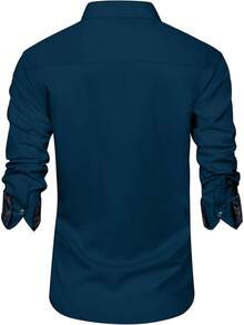 Mens Dress Shirts Long Sleeve Dress Shirts For Men Inner Contrast Button Down Casual Shirts For Men Big And Tall-20256688 - F# 綠色花卉 - 查看 8