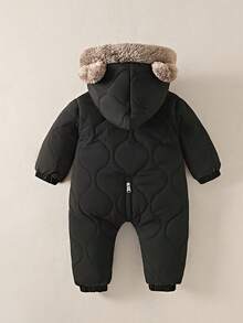 女婴连体衣套装，加厚保暖连体服，婴儿连帽保暖服