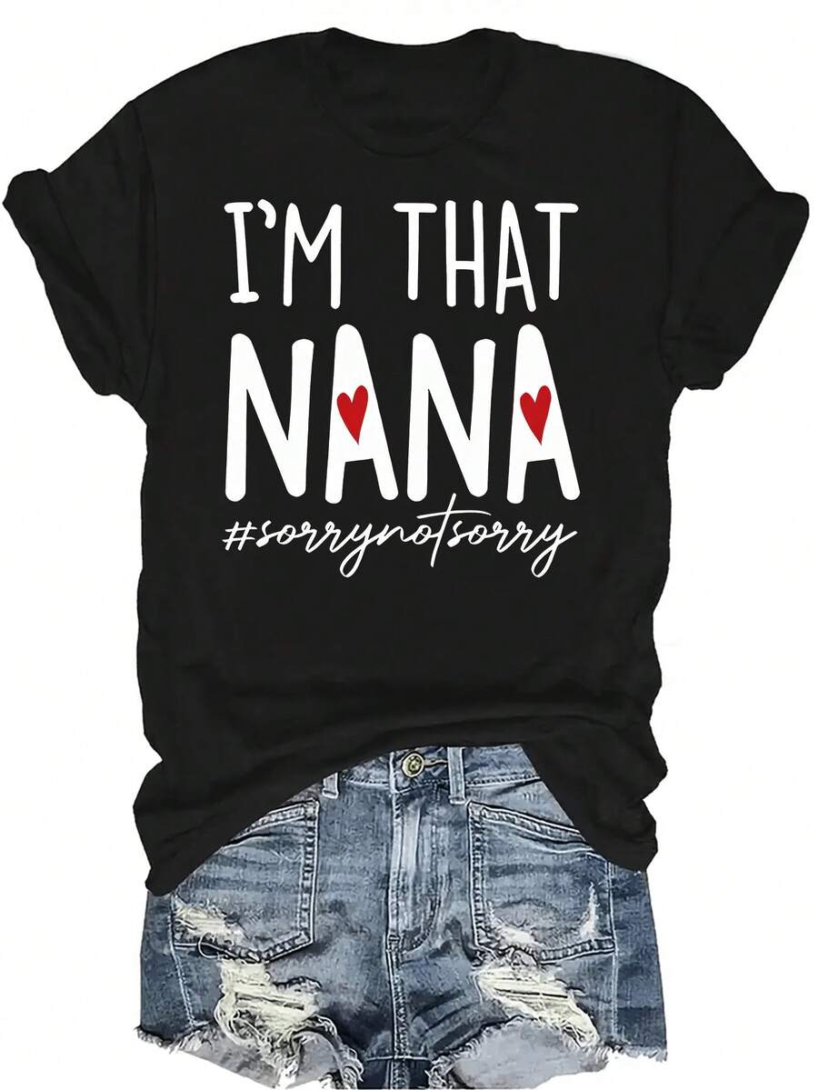 Camiseta "I'M That Mama Letter1" Unisex de verano, casual, transpirable, con personalidad, cuello redondo, manga corta, ropa de calle, versátil, adecuada para adolescentes y adultos - Negro - Ver 1