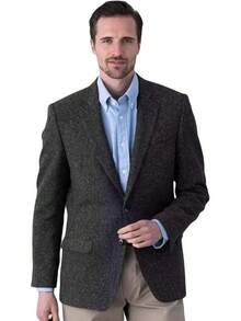 Men's Tweed Blazer Jacket 2 Button Lightweight Herringbone Casual Sport Coat Wedding Groomsmen Prom Jackets-2025 - 黑色 - 查看 2