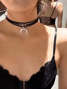 1pc Bohemian Style Metal Pendant Necklace, Multi-Layer Vintage Choker Necklace, Sexy Goth Collar For Parties, Festivals