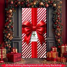 1 pieza Pancarta de fondo con tema navideño rojo con rayas rojas y blancas y diseño de lazo, adecuada para decoración de fiesta de Navidad, decoración de jardín, decoración de pared, fondo de fotografía, aniversario y decoración de patio