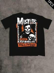 Misfits Halloween Skull T-Shirt, 220gS M Pure Cotton Crew Neck Casual Tr En Dy Double-Sided Print Men's T-Shirt (1 Unit) - 黑色 - 查看 3