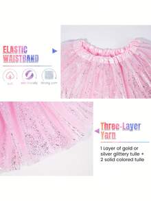 Adult Women's 3-Layer Sequined Tiered Tulle Ballet Tutu, Elegant Elastic Waist Mini Skirt For Ballet, Women's Clothing - Màu Hồng Tươi - Xem 2