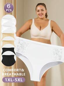 QUASTI 6 Buah Celana Dalam Wanita Ukuran Besar Berwarna-warni Elastisitas Tinggi, Nyaman, Anti Melorot, Membentuk Pinggang Tinggi 1XL-5XL - MultiWarna - View 2