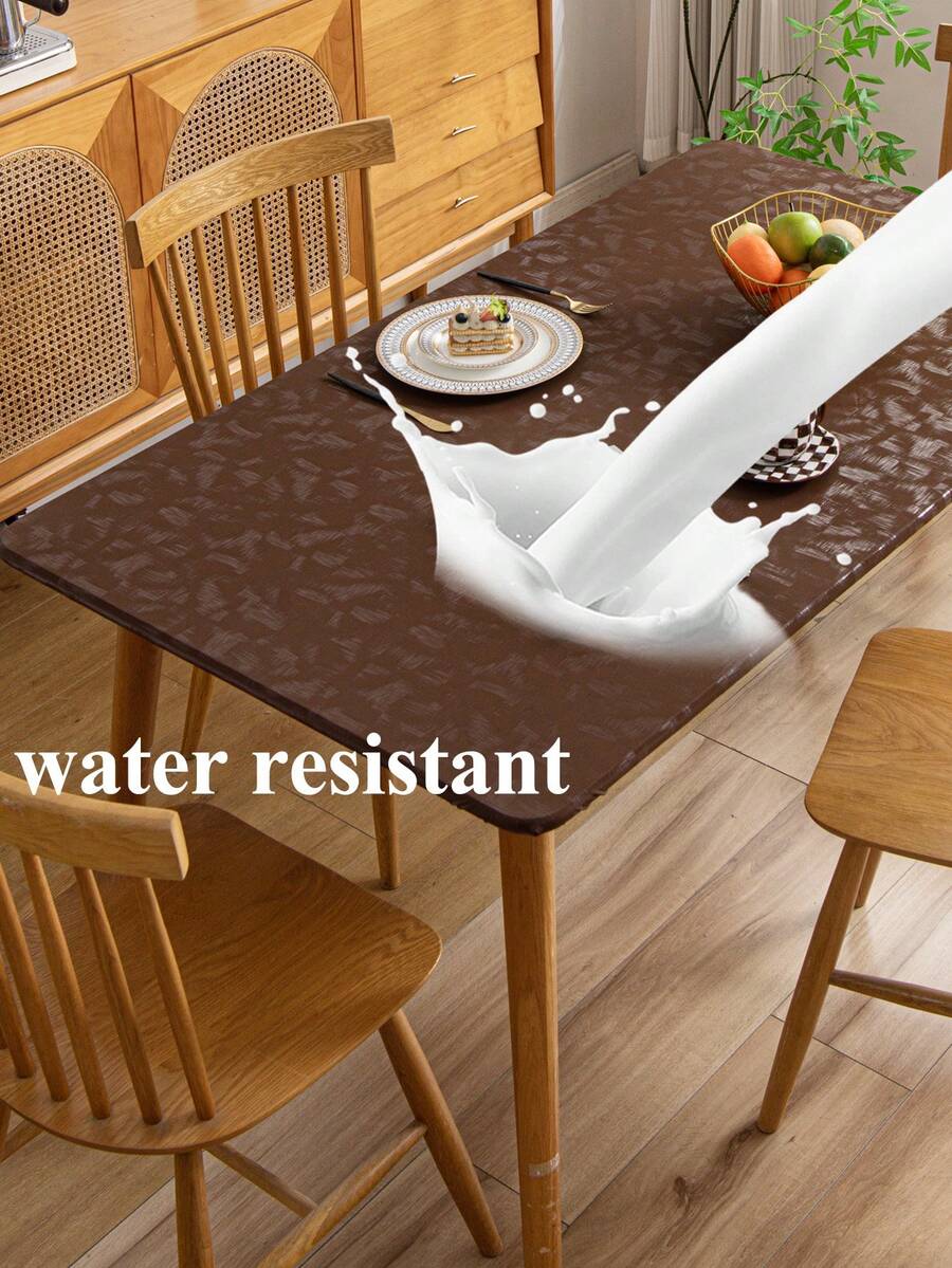 1pc Plain Minimalist Modern Waterproof Oil-Proof Washable Rectangular/Round Protective Cover Mat For Coffee Table, Dining Table, Luxurious Tabletop Decor - Coffee Brown - View 1