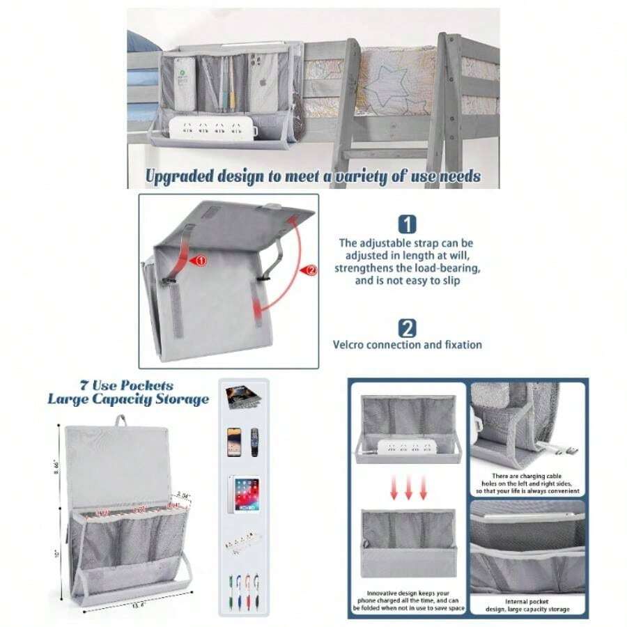 Bedside Caddy Bedside Storage Organizer Bedside Organizer With Power Strip Holder And 2 Adjustable Straps Home Bunk Bed College Dorm Sofa White