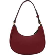 FashionPuzzle Small Crescent Shoulder Bag Underarm Purse - Wine/Wine - 查看 5