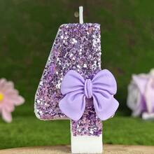 1 件闪亮紫色闪光蜡烛，配有奢华蝴蝶结装饰，生日派对婚礼装饰 - 淺紫領結 - 查看 8