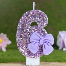 1 件闪亮紫色闪光蜡烛，配有奢华蝴蝶结装饰，生日派对婚礼装饰 - 淺紫領結 - 查看 19