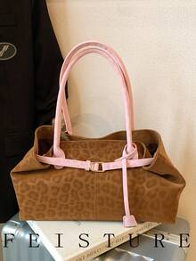 1 Túi Tote họa tiết da báo khối màu dung tích lớn, Túi đeo vai trang trí thời trang, Khóa từ, Thích hợp cho đi chơi hàng ngày, Hẹn hò, Đi làm - màu nâu - Xem 6