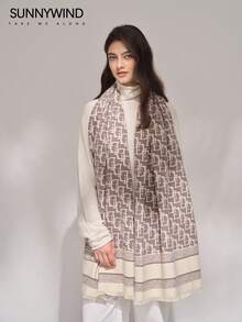 1条休闲百搭柔软字母图案围巾，秋冬季搭配连衣裙 - 灰色 - 查看 5